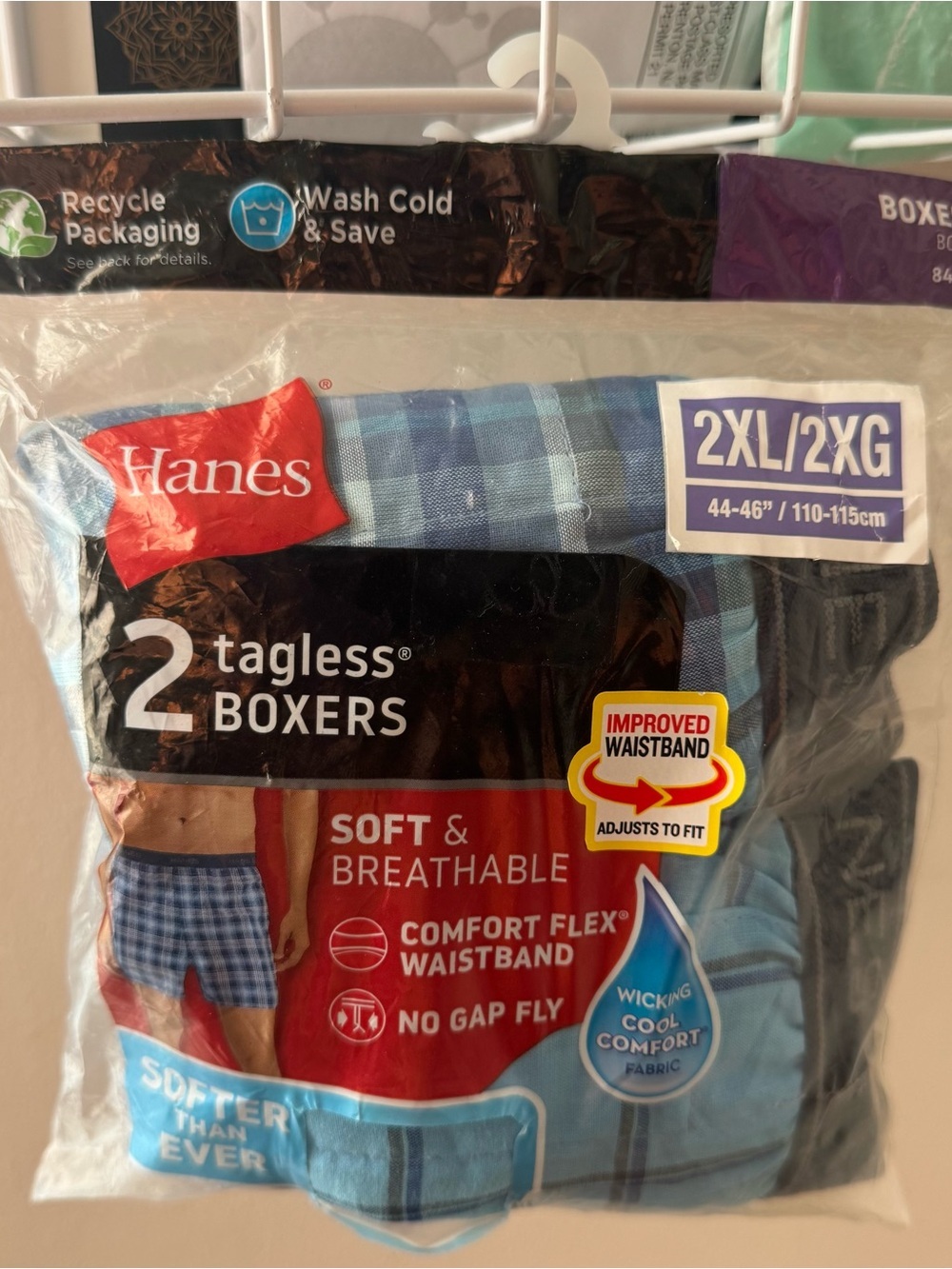 Hanes Men's Plaid Boxers 2 Pack Tagless Comfort Flex Cool Comfort 2XL 44-46 - Picture 4 of 12